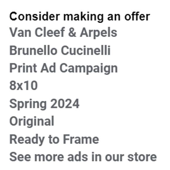 Van Cleef Arpels and Brunello Cucinelli Print Ad Campaign Spring 2024 8x10 - Picture 2 of 5